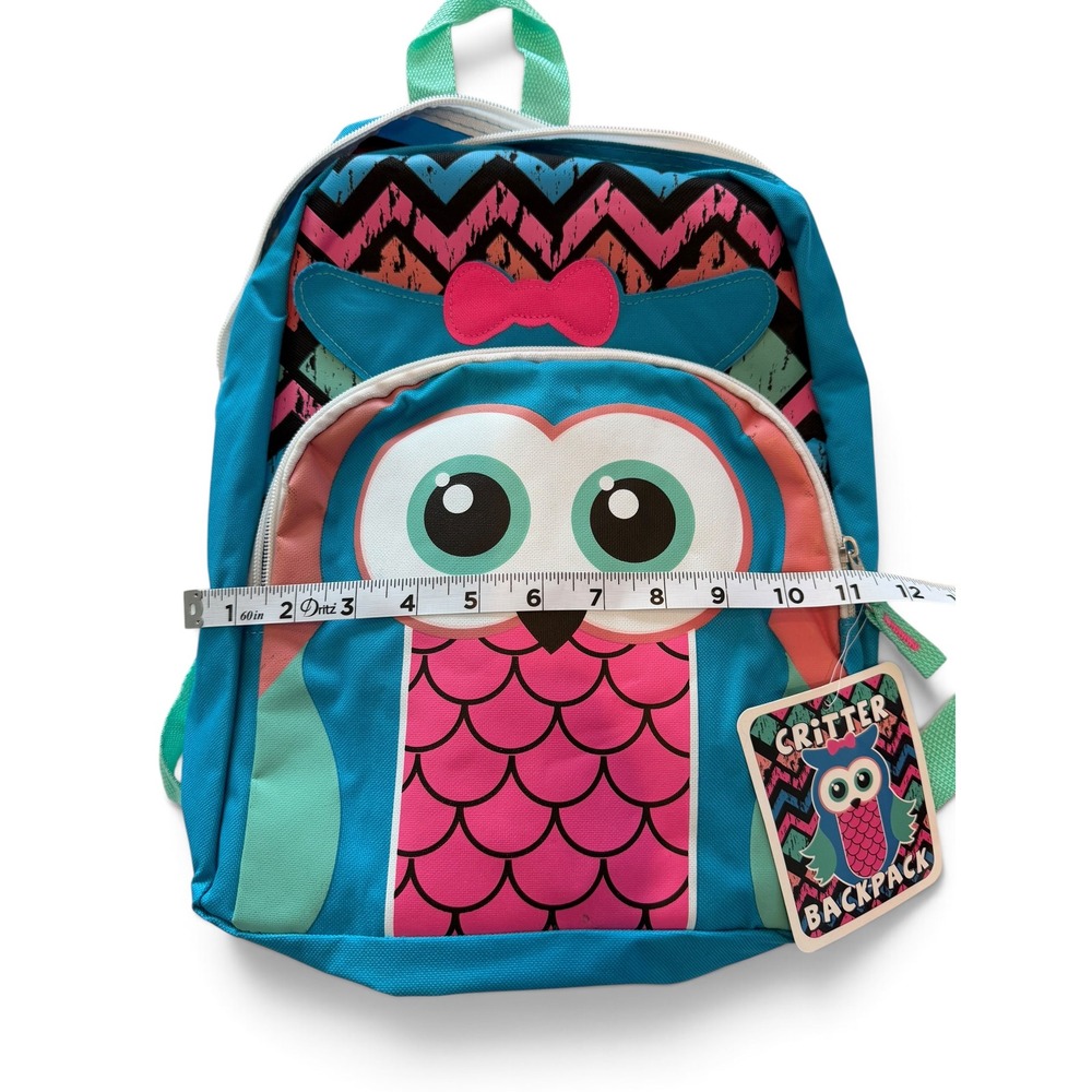 Critter Backpack Kids Owl School Bag Blue Pink Chevron Print NWT - Picture 5 of 7